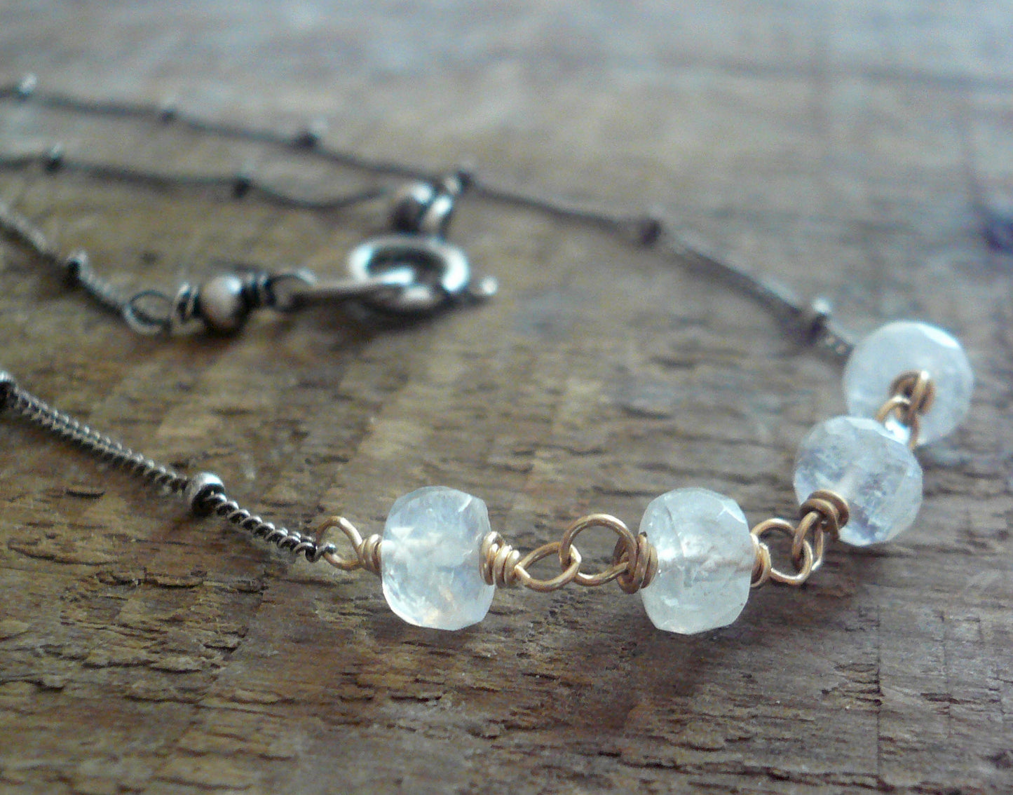 Miscible Collection Necklace - Handmade. Moonstone. Oxidized Sterling silver. 14kt Goldfill. Mixed Metal Necklace