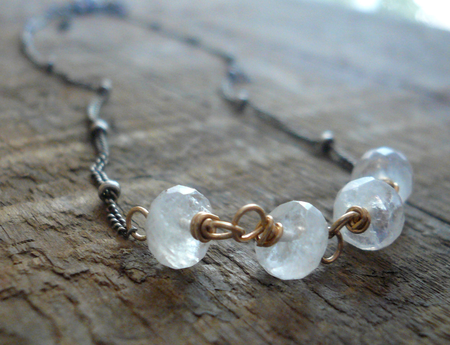 Miscible Collection Necklace - Handmade. Moonstone. Oxidized Sterling silver. 14kt Goldfill. Mixed Metal Necklace