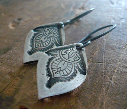 Noceur Large Dangle Earrings - Handmade. Oxidized fine and sterling silver dangle earrings