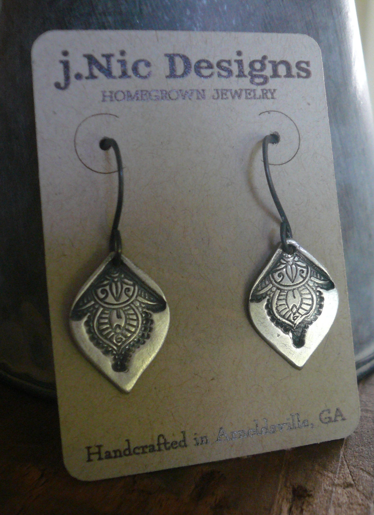 Noceur Large Dangle Earrings - Handmade. Oxidized fine and sterling silver dangle earrings
