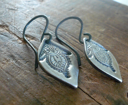 Noceur Large Dangle Earrings - Handmade. Oxidized fine and sterling silver dangle earrings