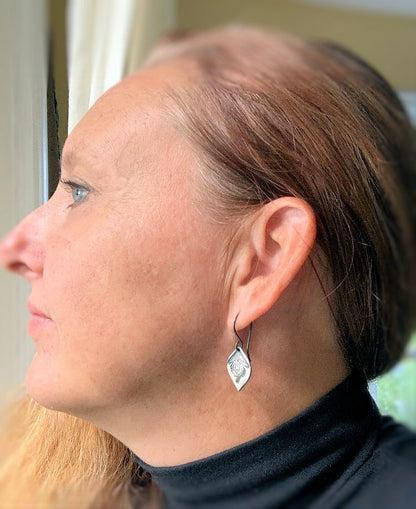 Noceur Large Dangle Earrings - Handmade. Oxidized fine and sterling silver dangle earrings