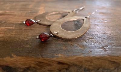 Sangria Earrings - Handmade. Mixed Metal. Garnet. Oxidized Silver & Bronze dangle earrings. January Birthstone