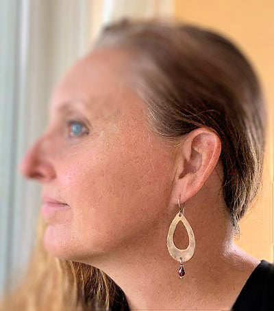 Sangria Earrings - Handmade. Mixed Metal. Garnet. Oxidized Silver & Bronze dangle earrings. January Birthstone