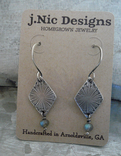 Serein Earrings- Oxidized fine and sterling silver. Labradorite. Dangle earrings.Handmade