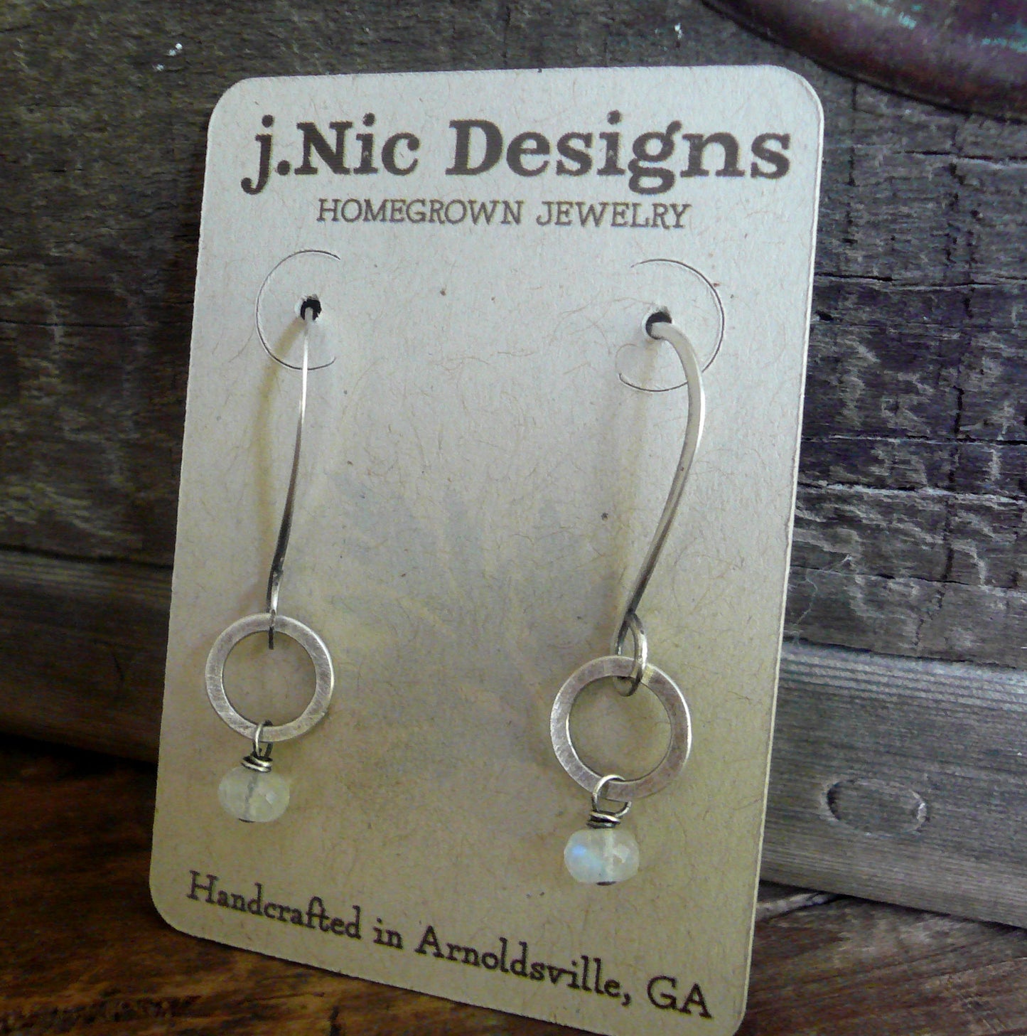 Solitaire Earrings - Semi-precious Gemstones, Hammered Sterling Silver, Choice of finishes