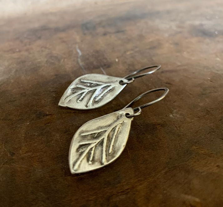 Sprig Earrings - Handmade. Oxidized fine and sterling silver dangle earrings