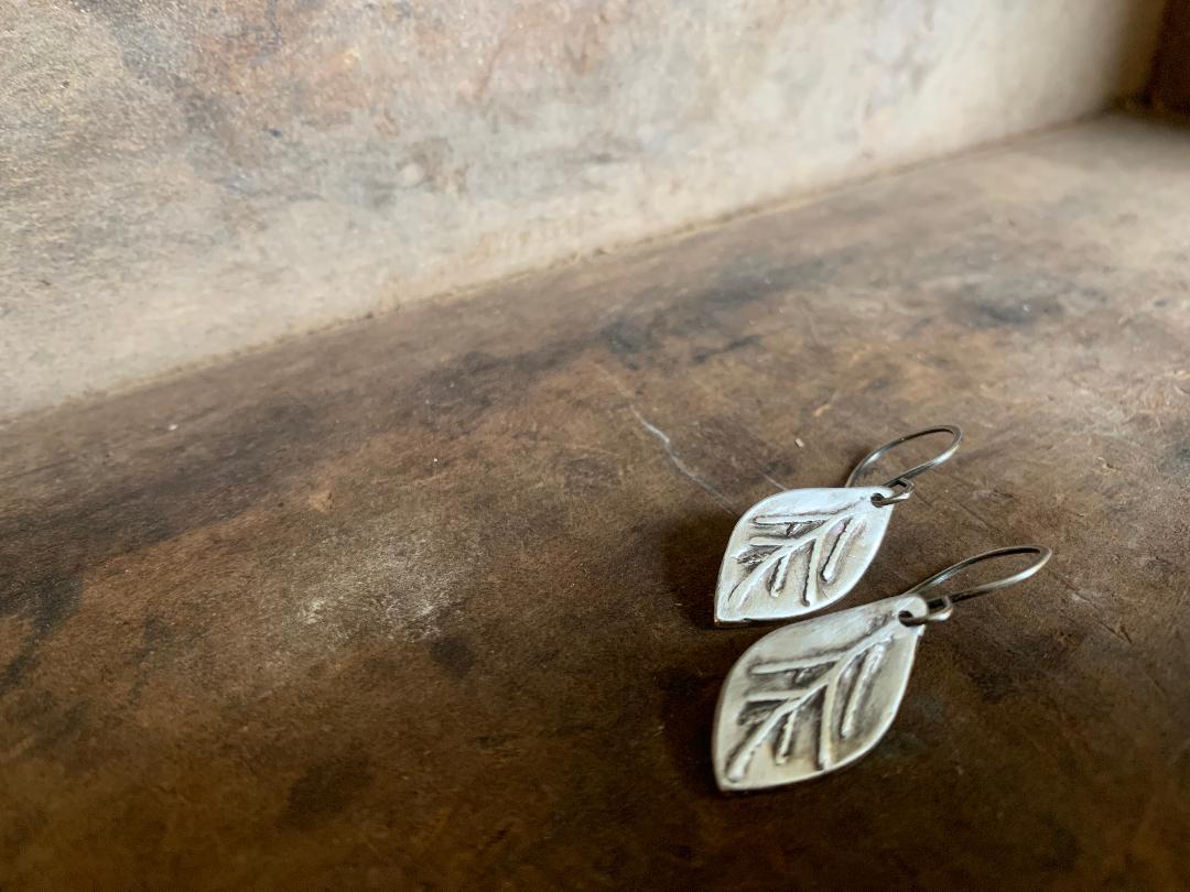 Sprig Earrings - Handmade. Oxidized fine and sterling silver dangle earrings