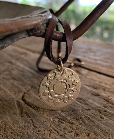 Bronze Summer Sun - Seasons Necklace - Bronze & 14kt Goldfill. Leather. Handmade.