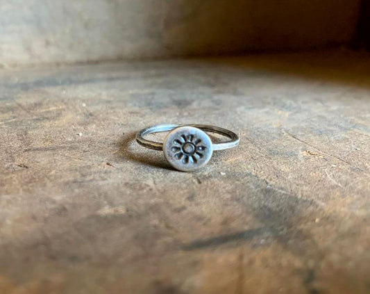 Sunny Stacking Ring - Sterling & Fine Silver Oxidized Hammered Ring. Hand made by jNic Designs