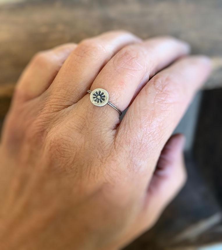 Tree Hugger Stacking Ring - Size 6.5 Sterling & Fine Silver Oxidized Hammered Ring. Hand made by jNic Designs