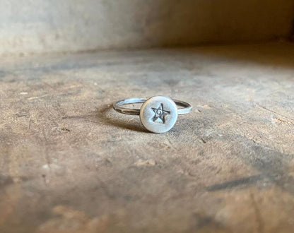 Super Star Ring - Sterling & Fine Silver Oxidized Hammered Ring. Hand made by jNic Designs