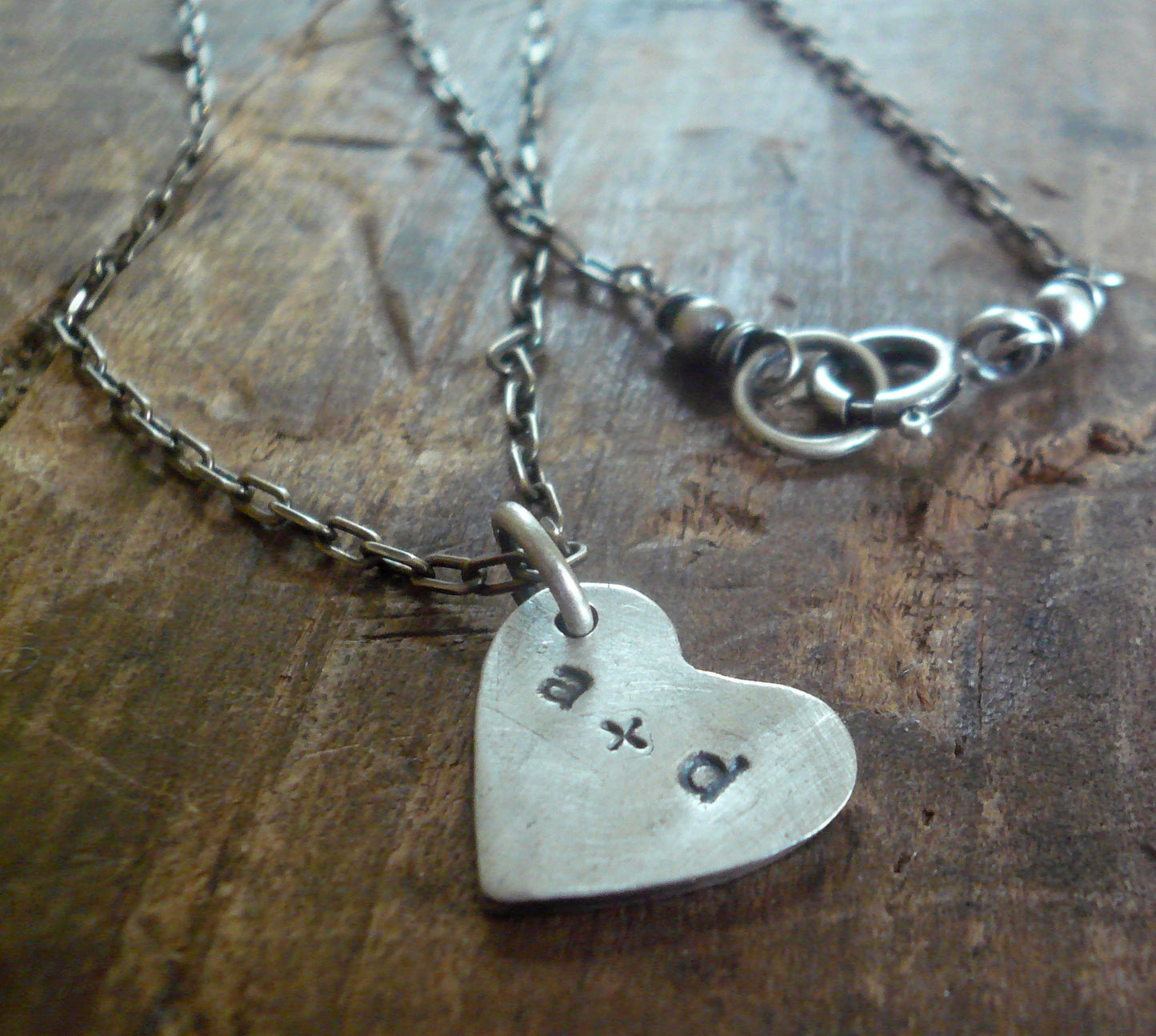 Sweethearts Necklace - Handmade. Oxidized Fine and Sterling Silver Personalized Heart Charm Necklace
