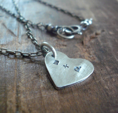 Sweethearts Necklace - Handmade. Oxidized Fine and Sterling Silver Personalized Heart Charm Necklace