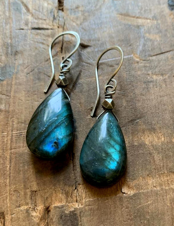 NEW Tempesta Earrings - ONE of a KIND Labradorite, Oxidized sterling & fine silver