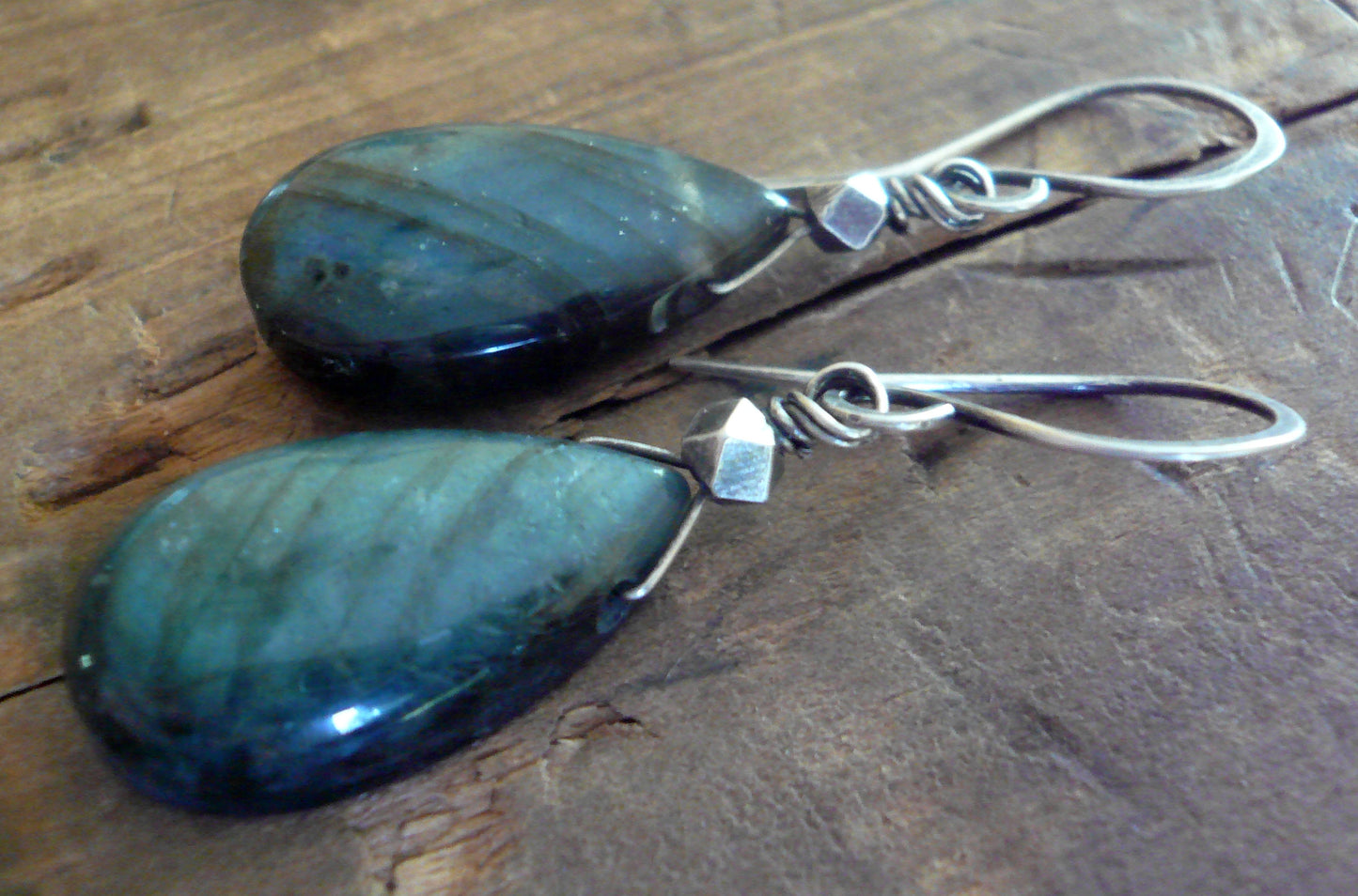 NEW Tempesta Earrings - ONE of a KIND Labradorite, Oxidized sterling & fine silver