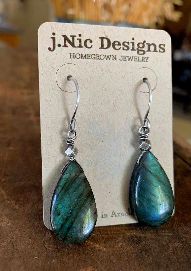 NEW Tempesta Earrings - ONE of a KIND Labradorite, Oxidized sterling & fine silver