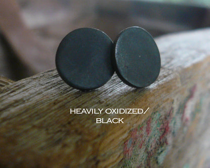 Tidepool Ripple Stud Earrings- Oxidized Sterling and Fine Silver Post Earrings. Hammered. Handmade.