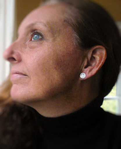 Tidepool Ripple Stud Earrings- Oxidized Sterling and Fine Silver Post Earrings. Hammered. Handmade.