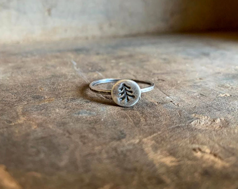 Tree Hugger Stacking Ring - Sterling & Fine Silver Oxidized Hammered Ring. Hand made by jNic Designs