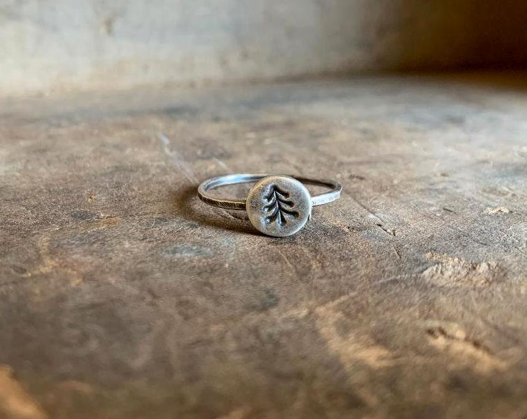 Tree Hugger Stacking Ring - Size 6.5 Sterling & Fine Silver Oxidized Hammered Ring. Hand made by jNic Designs