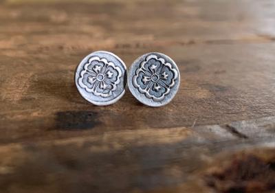 Victorian Stud Earrings Style 1 - Oxidized Sterling & Fine silver post earrings