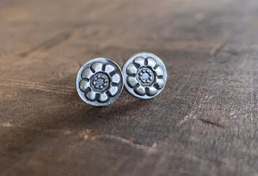 Victorian Stud Earrings Style 3 - Oxidized Sterling & Fine silver post earrings
