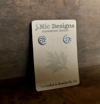 Victorian Stud Earrings Style 3 - Oxidized Sterling & Fine silver post earrings